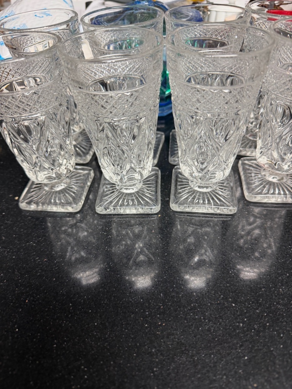 Clear Pressed Glass Footed Tumblers - Set of 8.  Imperial glass Cape Cob .